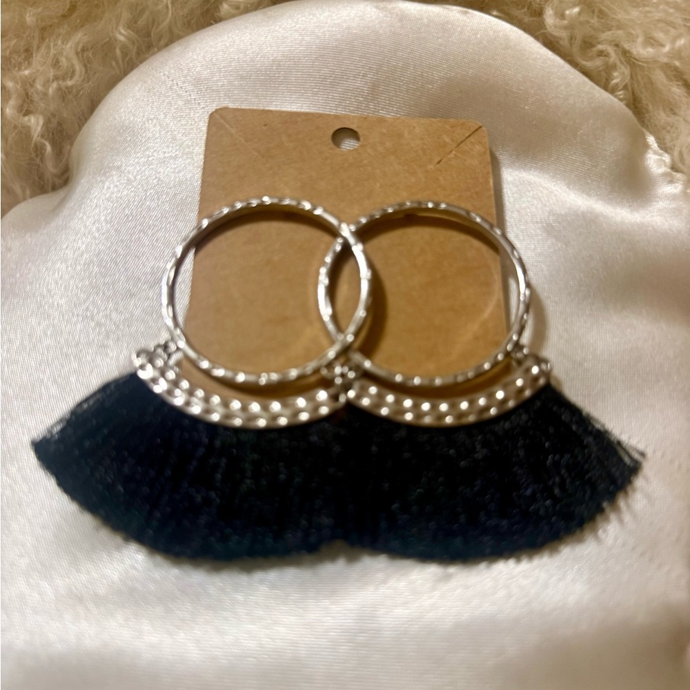 Silver and Black Hoop Earrings